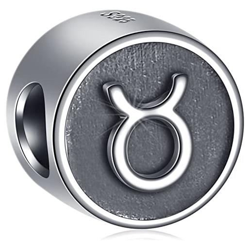 GLOWDAS toro segno zodiacale charms fit pandora festa della mamma bracciale, antico argento sterling compleanno oroscopo stella segni perline, 12 costellazione charm, regali per figlia/figlio/mamma