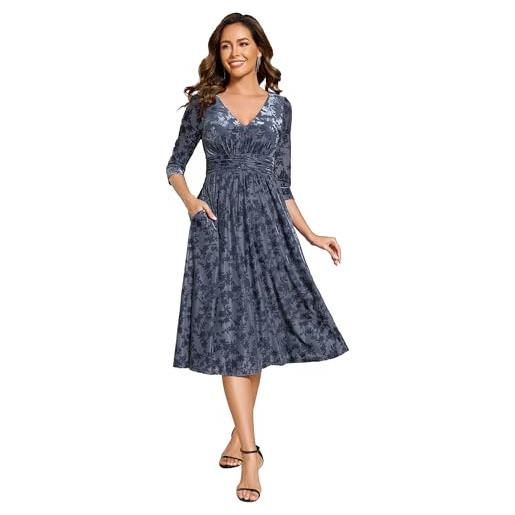 Ever-Pretty vestito donna invernale velluto elegante abito cerimonia donna jacquard maniche lunghe midi a linea marrone 40