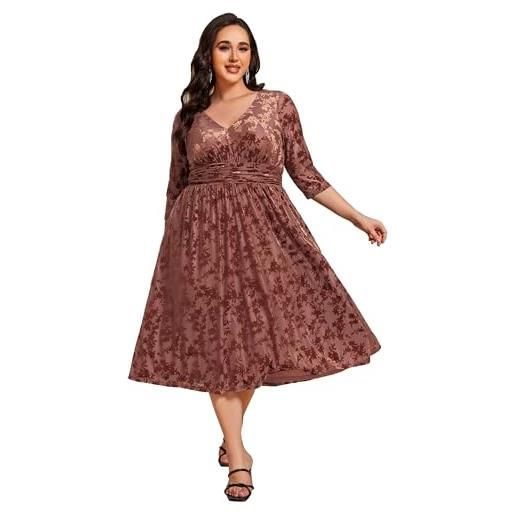 Ever-Pretty vestito donna invernale velluto elegante abito cerimonia donna jacquard maniche lunghe midi a linea denim blu 40