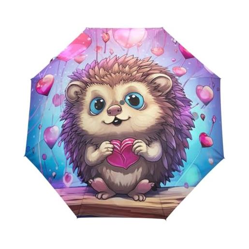GAIREG simpatico riccio con cuori ombrello da viaggio per pioggia piccolo compatto portatile pieghevole auto aperto ombrelli