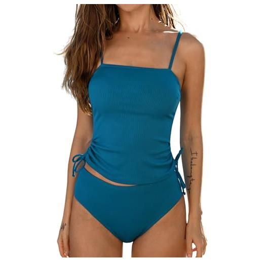 CUPSHE tankini da donna set due pezzi costume da bagno increspato coulisse costumi da bagno con fondo a costine a vita alta, rosso mattone floreale, m