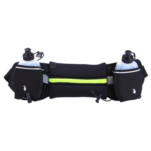 DONGKER marsupio running, marsupi da corsa impermeabile regolabile con 2 portabottiglie e foro per cuffie, porta telefono da corsa per jogging sport camminata escursionismo