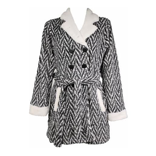 Pigiamiamoci vestaglia donna invernale in pile coral corta calda e morbida cappuccio zip bottoni taglie s-xxl (it, testo, l, regular, regular, zig zag 268)