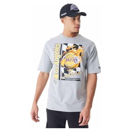 New Era t-shirt oversize nba flame print los angeles lakers grigio mélange giallo