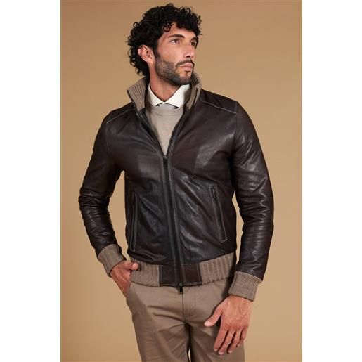 D'Arienzo giubbotto bomber in pelle testa di moro effetto vintage D'Arienzo