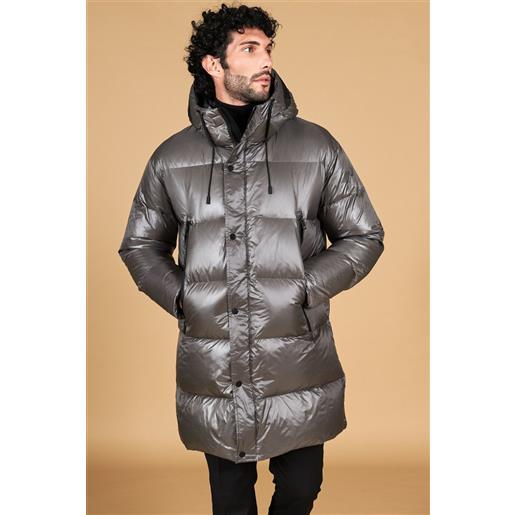 D'Arienzo giaccone lungo in vera piuma colore grigio da ripiegare a zaino D'Arienzo