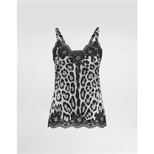 Dolce & Gabbana top lingerie in raso di seta stretch stampa leopardo