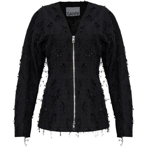 GANNI blazer in tweed - nero