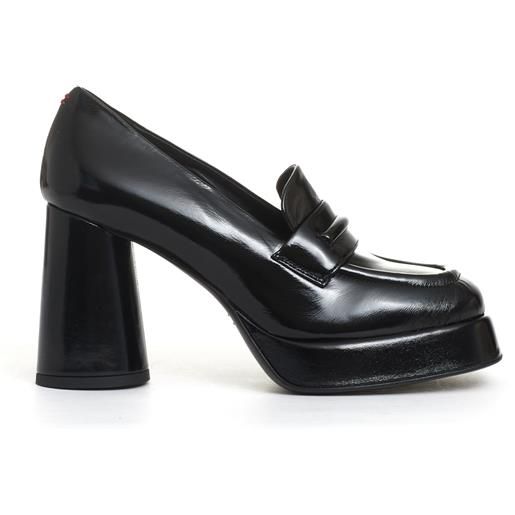 HALMANERA mocassino vernice nero platò tacco 90 mm