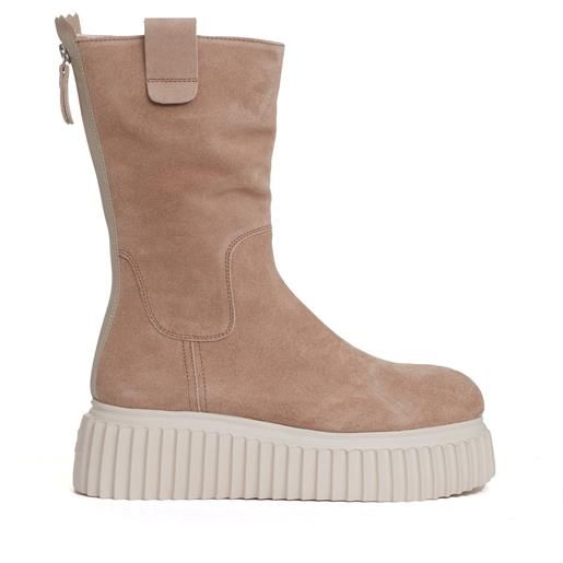 AGL stivaletto fondo bianco in camoscio beige