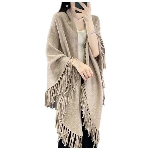 Ailaile 100% lana merino scialle avvolgere donna nappa poncho mantello cardigan autunno inverno allentato aperto maglione cappotto, cammello, taglia unica