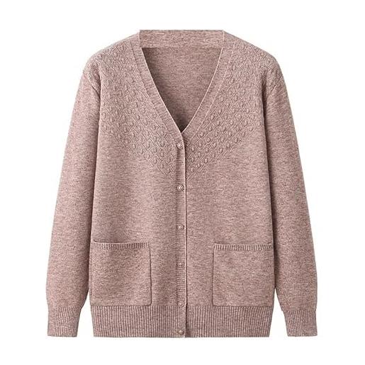 ZISTRCBAO cardigan in maglia granny per donne di mezza età e anziane, scollo a v monopetto, polsini a coste su scollatura e orlo, cardigan per mamme cachi xl