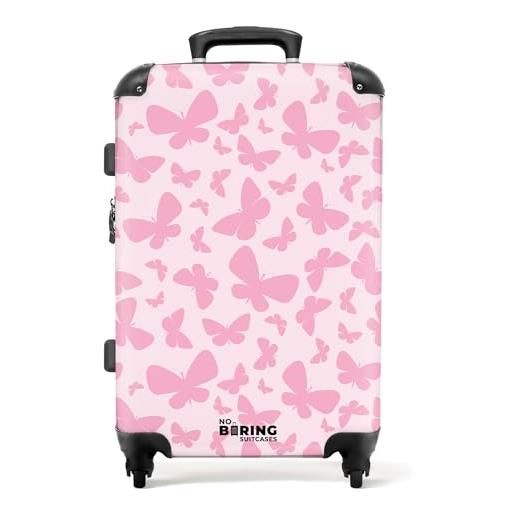 NoBoringSuitcases.com valigia bambini, valigia grande rigida, trolley bambina, serratura tsa, trolley bambina da viaggio, valigia grande 23 kg (67 cm - 72 l), (motivo di farfalle rosa - rosa chiaro)