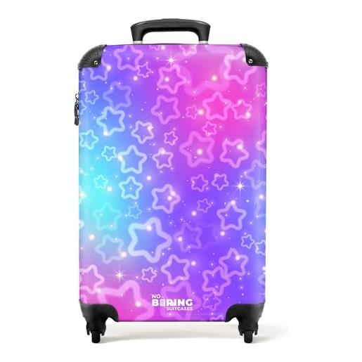 NoBoringSuitcases.com bambina trolley bagaglio a mano 55x40x20 cm (motivo a stelle - viola-rosa)