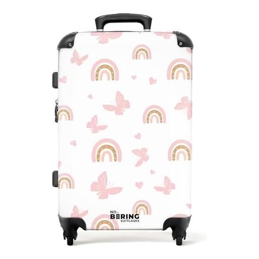 NoBoringSuitcases.com valigia bambini, valigia grande, trolley bambina, valigia per bambini, tsa, trolley bambina da viaggio, valigia grande 23 kg (67 cm - 72 l), (arcobaleni rosa, farfalle - bianco)