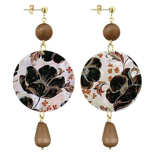 Lebole Gioielli Orecchini The Circle Fiore - Ottone Galvanizzato Oro Con Pietra Fucsia, Made In Italy