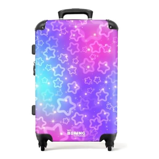 NoBoringSuitcases.com valigia bambini, valigia grande, trolley bambina, valigia per bambini, serratura tsa, valigia bambina trolley, valigia grande 23 kg (67 cm - 72 l), (motivo a stelle - viola-rosa)