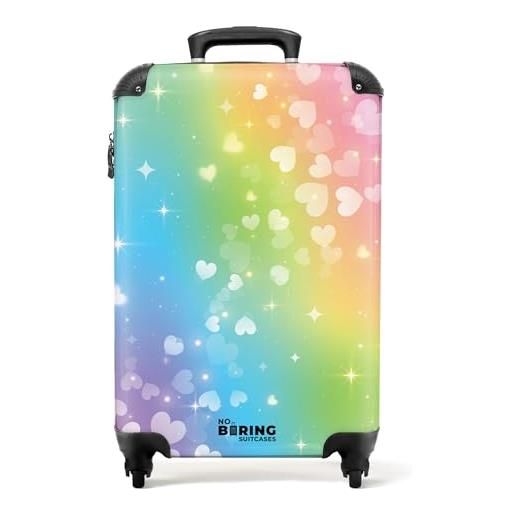 NoBoringSuitcases.com trolley valigia bambini bagaglio a mano 55x40x20 cm - cuori fluttuanti arcobaleno