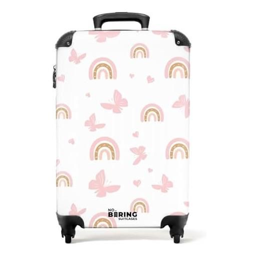 NoBoringSuitcases.com valigia bambini, valigia per bambini, valigia bambina, trolley bambina da viaggio, valigia ragazza, trolley bagaglio a mano 55x40x20 cm (arcobaleni rosa, farfalle - bianco)