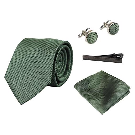 TruClothing cravatta in raso di seta set regalo fazzoletto gemelli cravatta raso opaco - verde taglia unica