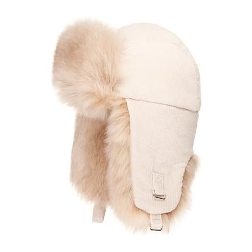 Futrzane cappello di velluto a coste con paraorecchie - berretto donna invernale (s, ecru - dorato siberian)