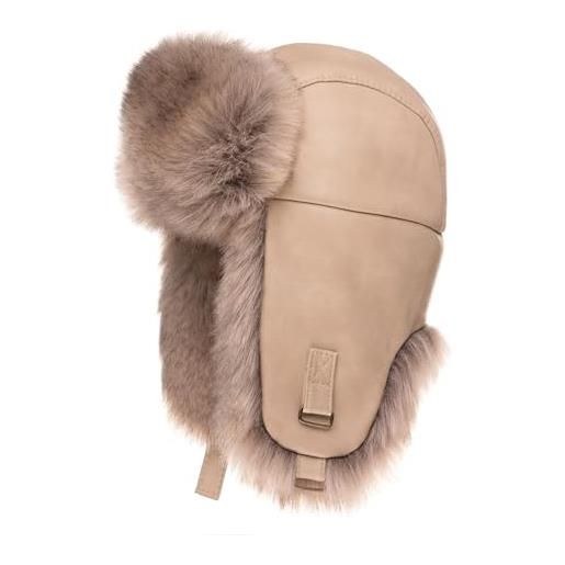 Futrzane cappello di pelle con paraorecchie - berretto donna aviatore pelliccia (s, sabbia - beige siberian)