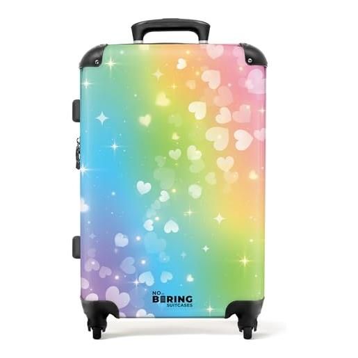 NoBoringSuitcases.com valigia bambina, valigie grandi, trolley medio, valigia per bambini, serratura tsa, trolley bimba, valigia grande 23 kg (67 cm - 72 l), (cuori fluttuanti - arcobaleno)