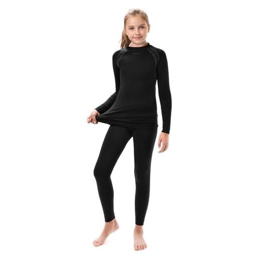 meteor® biancheria intima termica per bambini, traspirante, set di biancheria intima termica termica per bambini, biancheria intima termica per lo sport, nero , 140 cm-152 cm