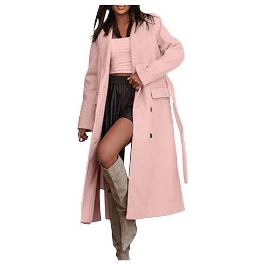 Generic cappotto lungo da donna con cerniera cappotto oversize doppio petto con risvolto soprabito capispalla con cintura 2024 autunno moda vestiti borsa stella, rosa, l
