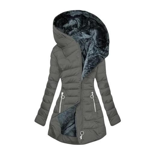 HEONSATI cappotto da donna inverno curvy parka pelliccia giubbotto donna invernale giacche con cappuccio alla moda piumino foderato in pile caldo elegante giacca zip casuale taglie forti media lugghezza