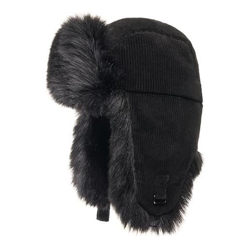 Futrzane cappello di velluto a coste con paraorecchie - berretto uomo invernale (l, nero - nero siberian)