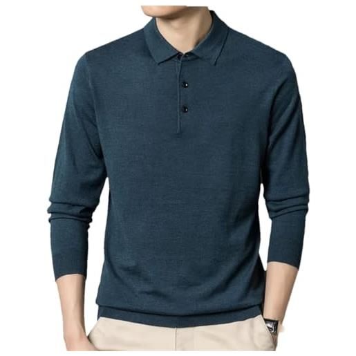 Hgvcfcv polo da uomo autunnale a maniche lunghe in misto lana con risvolto, maglione casual, f, m