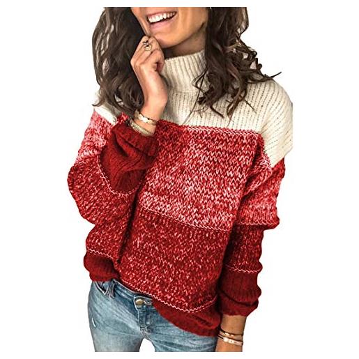 Dawwoti knit maglione collo alto delle donne, casuale blocco di colore lavorato a maglia a maniche lunghe