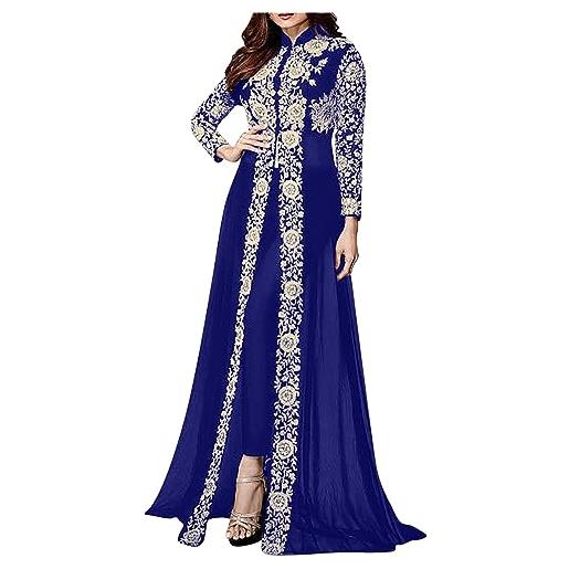 Generico 2024 donna arabo dubai musulmano elegante manica lunga scollo a v fiori pizzo ricamo strass lungo abito da sera medievale rétro costume da cosplay costume partito vestito abito medievale donna