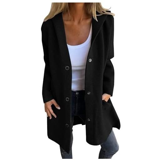 BIISDOST cardigan lungo da donna, a maglia grossa, oversize, con tasca, cappotto invernale, elegante cardigan, trench, cappotto invernale, con tasche, casual, tinta unita, nero , 5xl