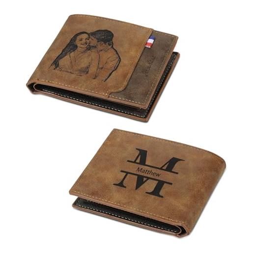 kaululu portafoglio uomo personalizzato portafoglio con foto con incisione nome portafoglio uomo con zip porta carte identità porta contanti portafoglio per papà marito regalo personalizzato per uomo