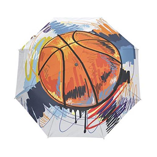 BEUSS acquerello basket ombrello pieghevole automatico antivento con auto apri chiudi portatile ombrelli per viaggi spiaggia donne bambini ragazzi ragazze