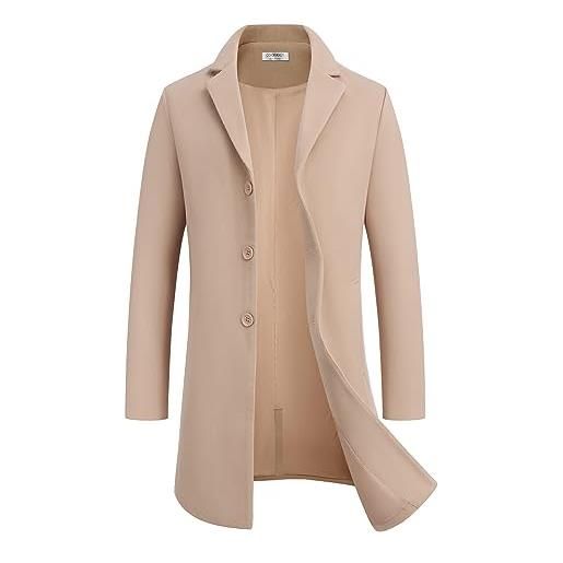 COOFANDY cappotto invernale da uomo, lungo, caldo, con colletto a risvolto, trench, giacca invernale con tasche, grigio scuro, xl