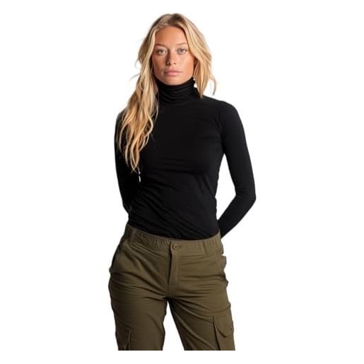 Brass Monkeys - 100% pura lana merino - donna manica lunga dolcevita skivvy - nuova zelanda made - mock roll neck - naturale calore etico - nero, nero , m