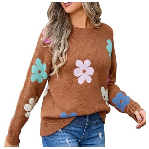 Generico lupetto donna manica corta maglione donna marrone 2024 europa e stati uniti colore girocollo tutti i maglioni maglioncino donna bianco maglioni donna (khaki, s)