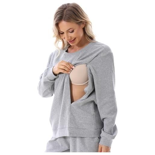 FEOYA maternità moda felpa in pile zip infermieristica camicia primavera autunno casual caldo allattamento felpa l