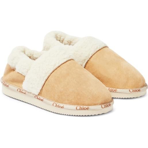 Chloe Kids chloã© kids slippers in suede con shearling sintetico