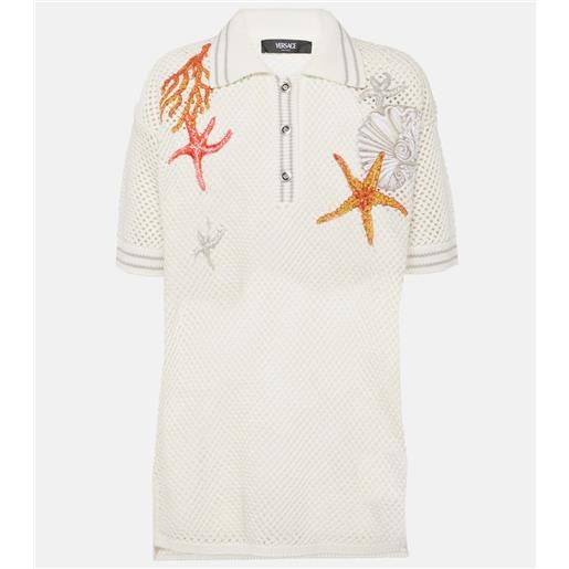 Versace polo in crochet di cotone con ricamo