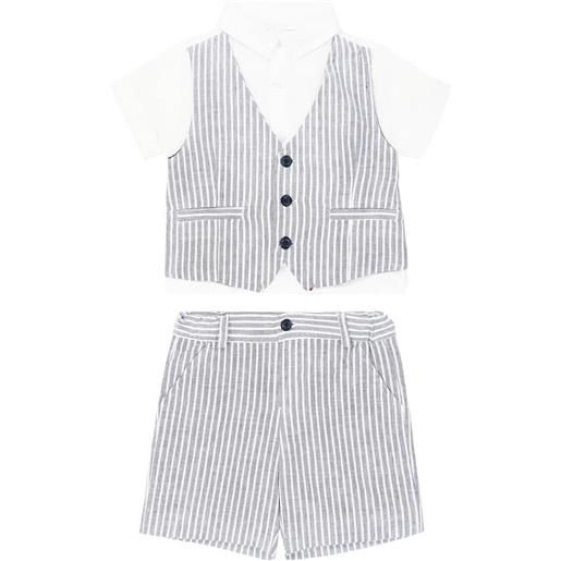 Patachou baby - camicia e shorts in lino e cotone a righe