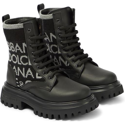Dolce&Gabbana Kids anfibi in pelle con logo