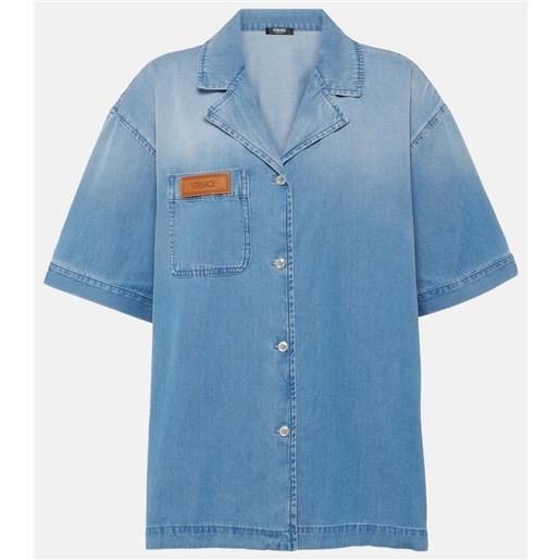 Versace camicia bowling di jeans con logo