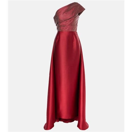 Solace London abito lungo alba in raso con cristalli