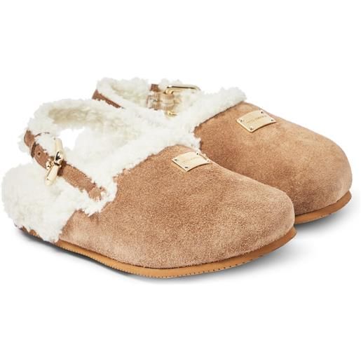 Dolce&Gabbana Kids slippers in suede e pelliccia sintetica