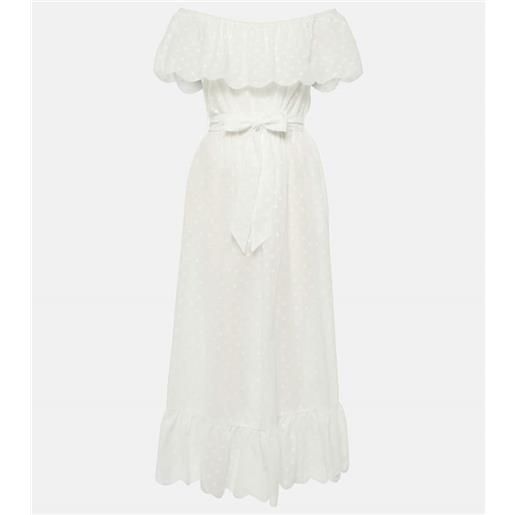 Marysia abito midi in cotone con scollo bardot
