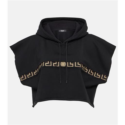 Versace felpa cropped greca border in jersey di cotone con cappuccio